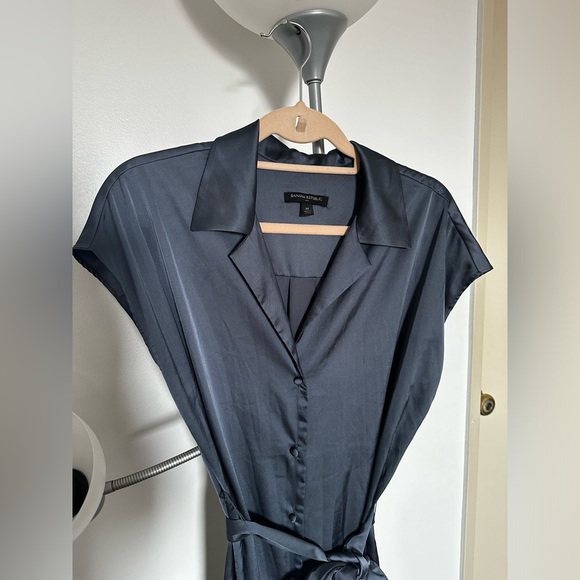 Banana Republic Blue Satin Midi Shirtdress | Size M - Picture 4 of 7